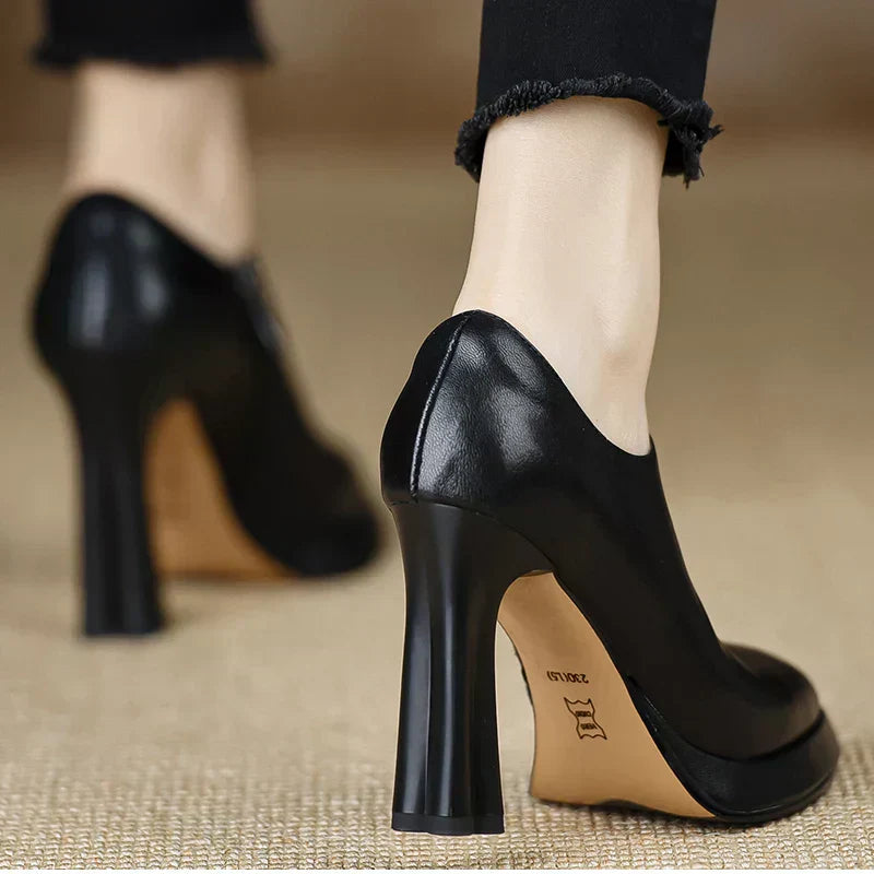 Women's High Heel Platform Block Heel Pumps Side Zip — product view