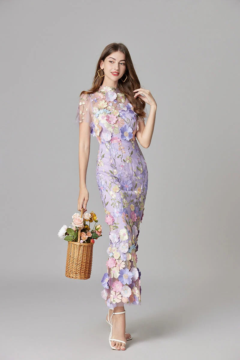 Women's Floral Appliqué Summer Gala Maxi Dress — detail view