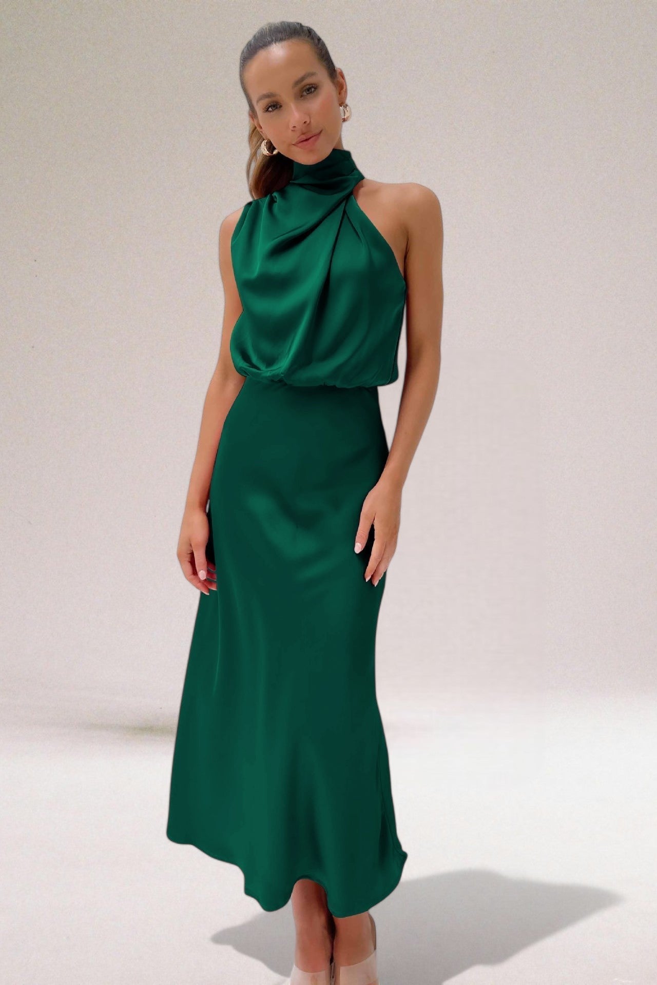 Women's Halter Neck Evening Midi Dress — front view