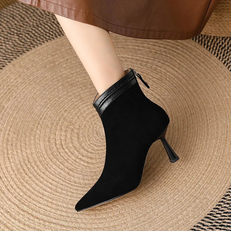 Pointed-Toe Kitten Heel Ankle Boots for Women