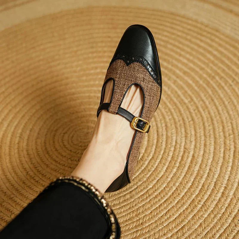 Women's Two-Tone T-Strap Mary Jane Vintage Low Heel — product view