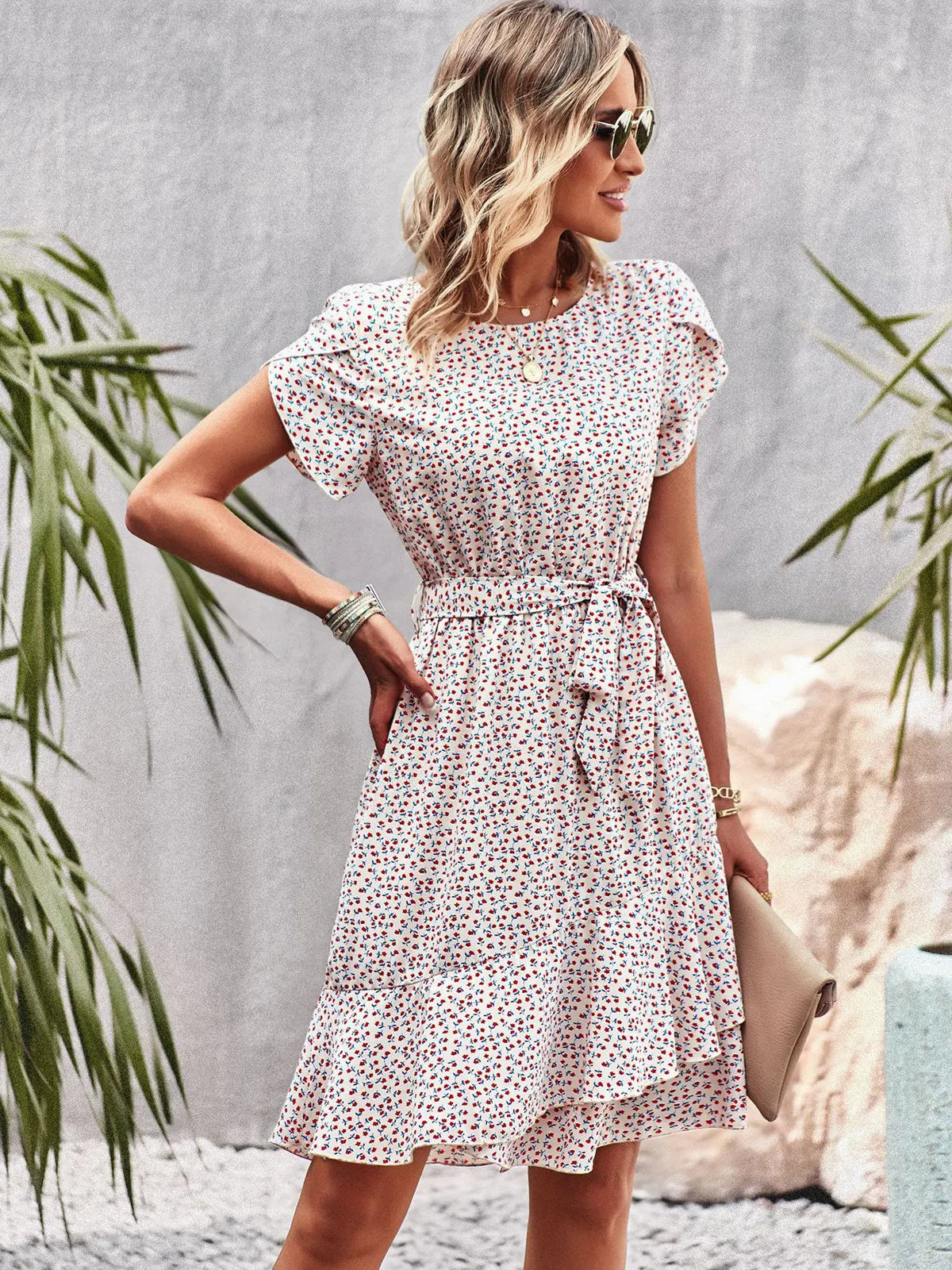 Short Sleeve Floral Print Dress for Women — close-up