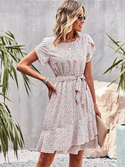 Short Sleeve Floral Print Dress for Women — close-up