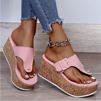 Women's Cork Wedge Flip-Flop Sandals with Bow — detail view