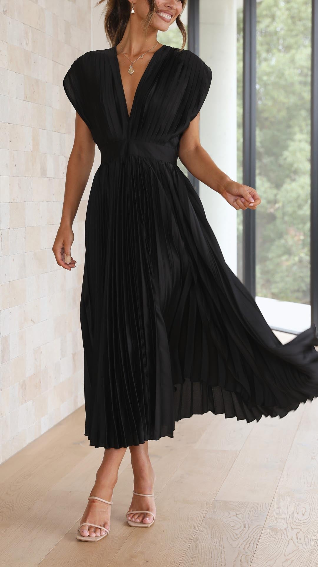 Women's Pleated Formal Evening Maxi Dress — product view