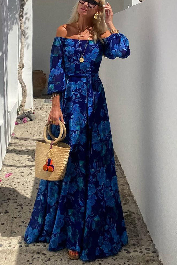 Women's Floral Off-Shoulder Wedding Guest Evening Maxi Dress — product view