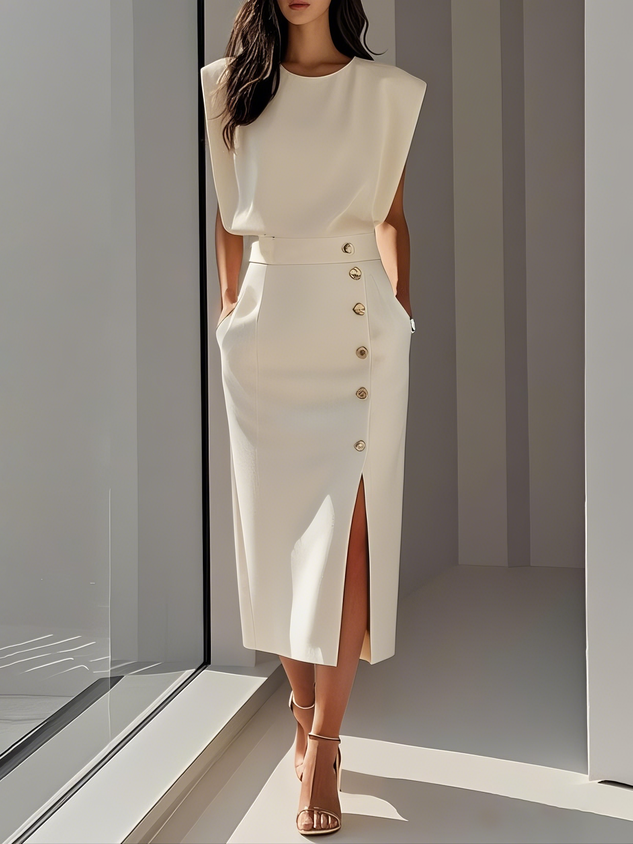 Women's Round Neck Daytime Midi Dress — product view