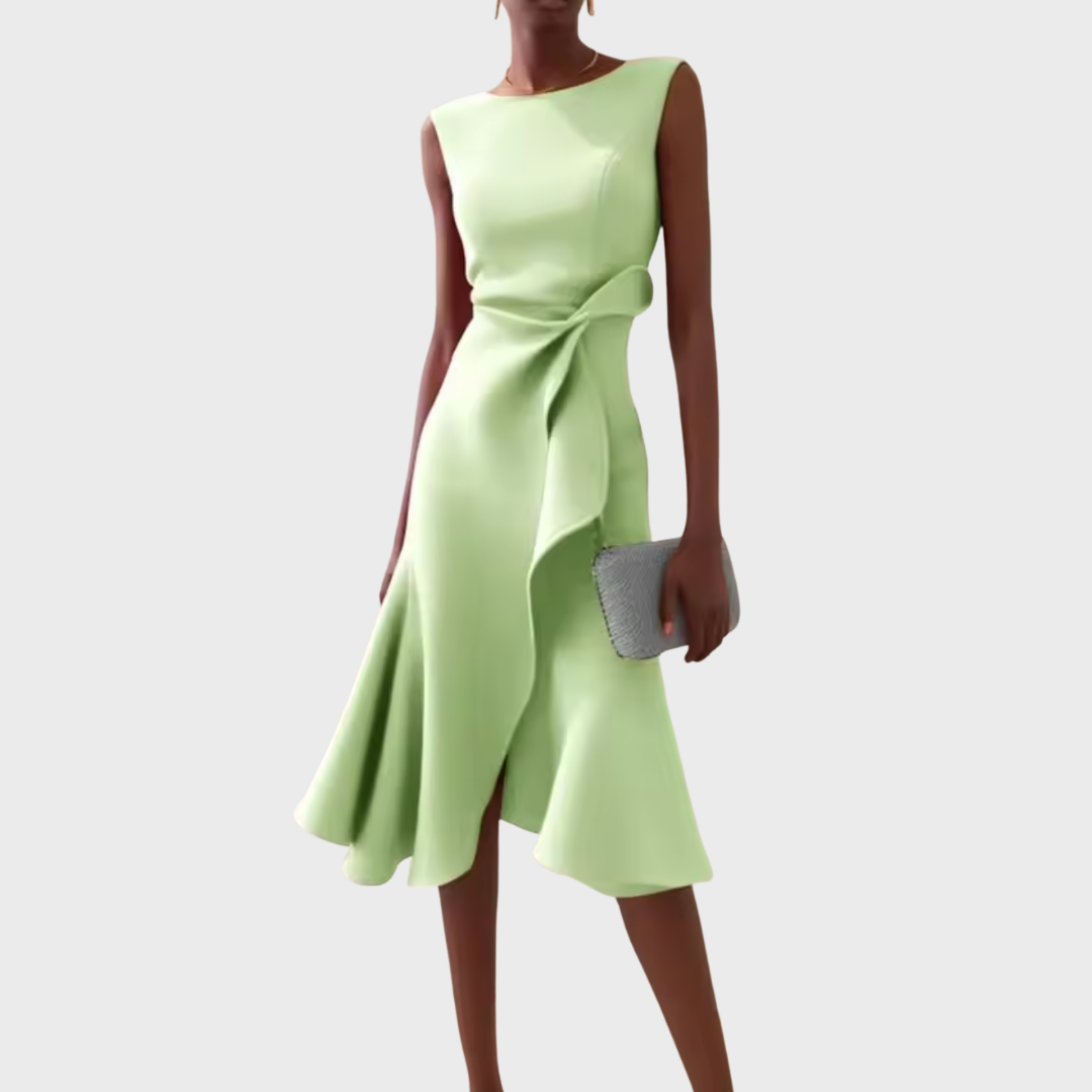 Asymmetric Sleeveless Ruffle Midi Dress for Women — detail view