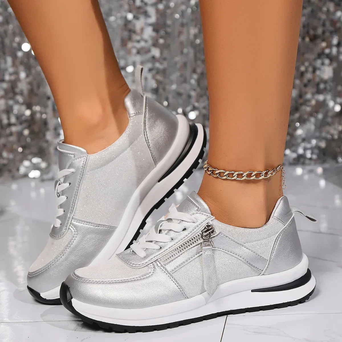 Women's Platform Lace-Up Zip Sneakers — detail view