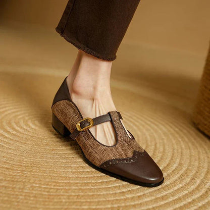 Women's Two-Tone T-Strap Mary Jane Vintage Low Heel — side view