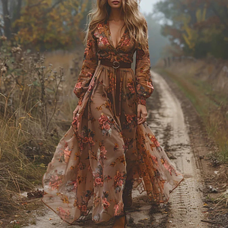 Women's Bohemian Floral Maxi Dress — side view