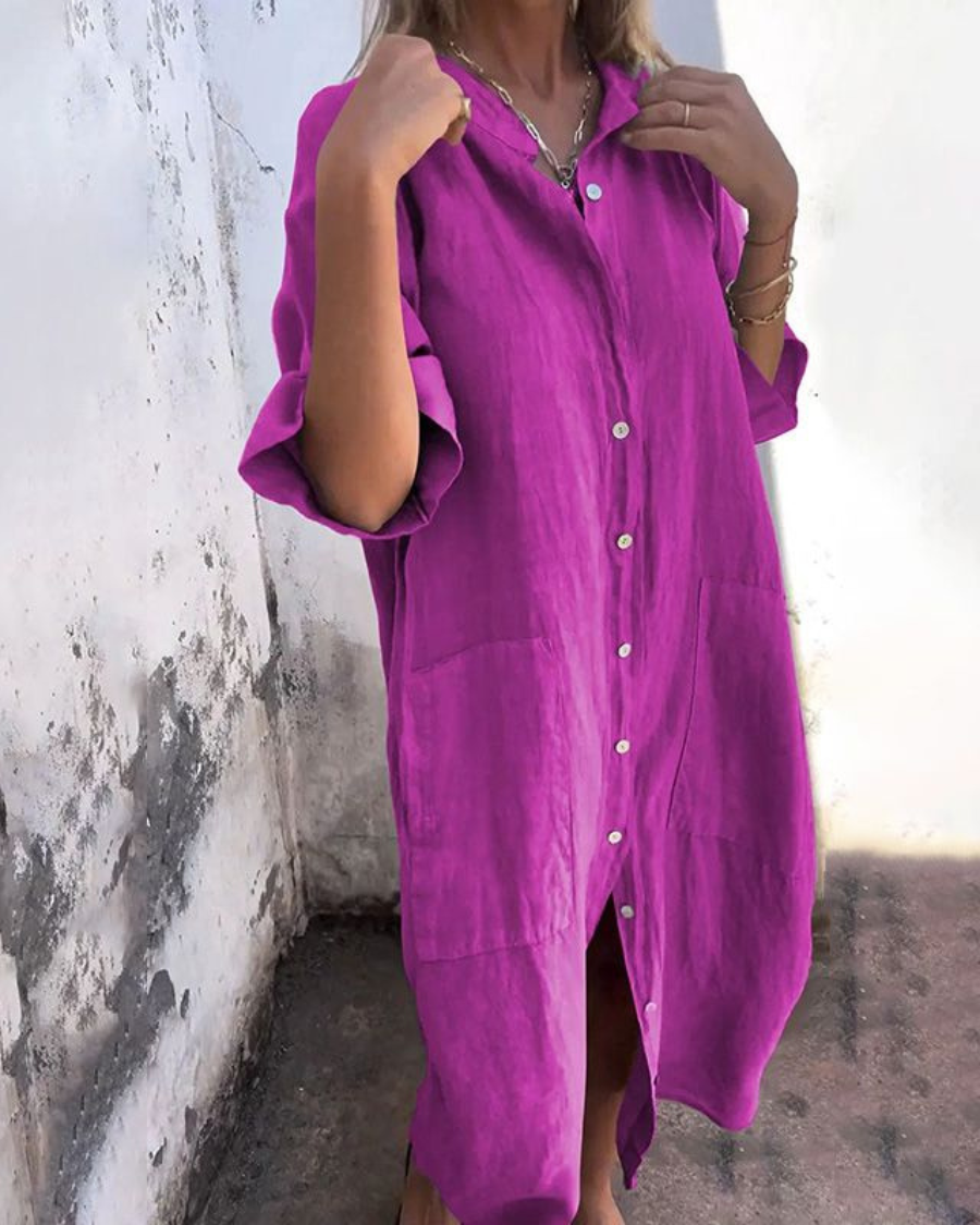 Women's Boho Shirt Casual Midi Dress — close-up
