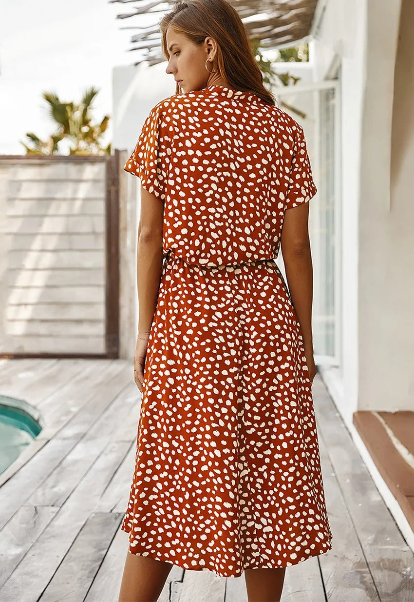 Button-Up Polka Dot Midi Dress for Women — product view