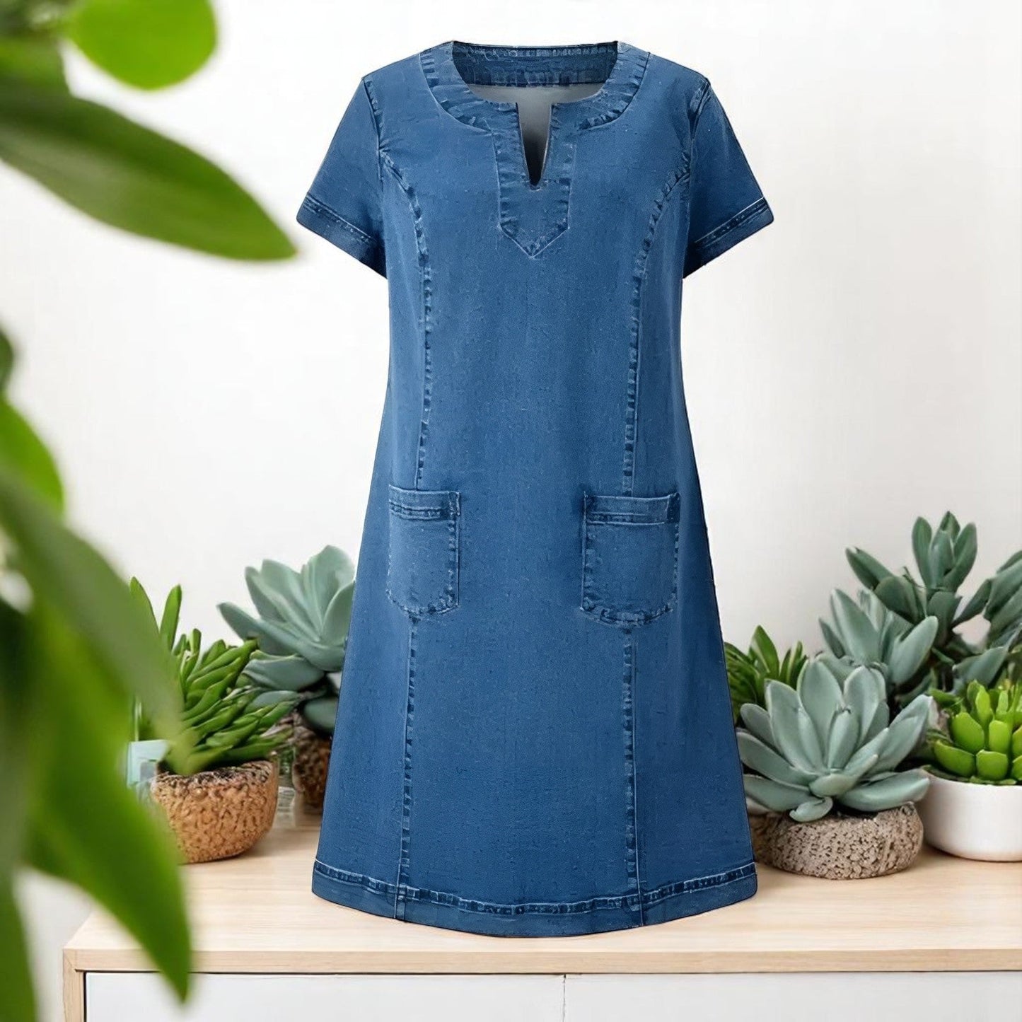 Women's Denim Casual Everyday Midi Dress — detail view