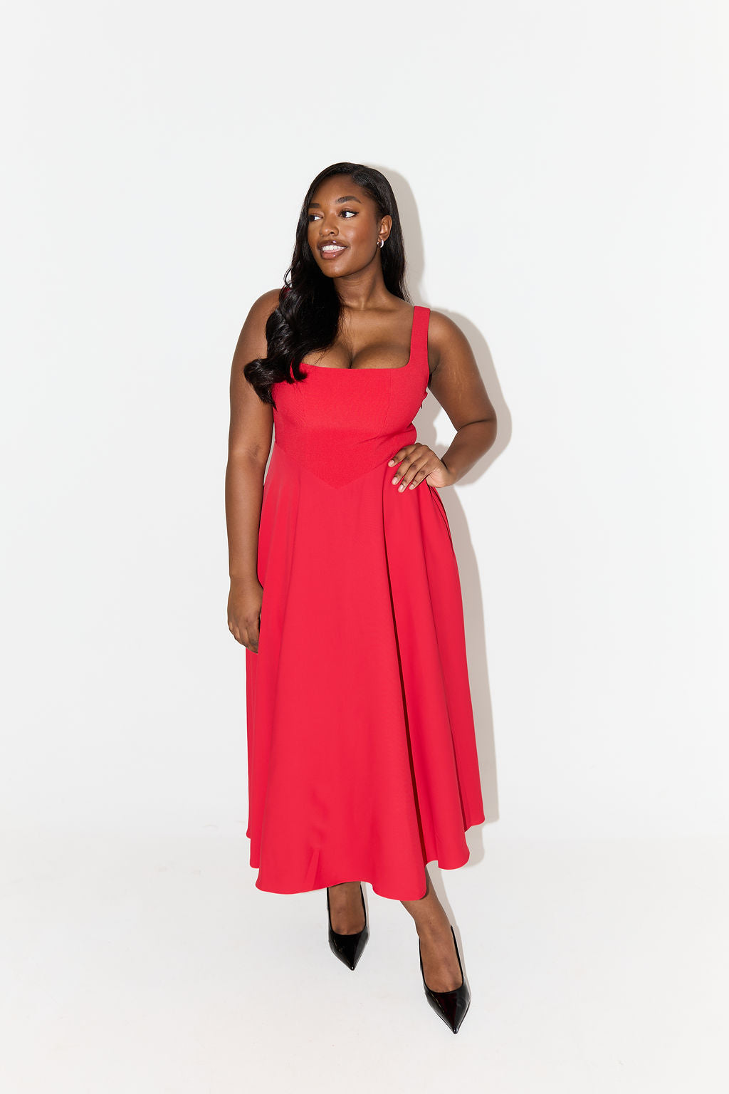 Women's Flowy Event Midi Dress — close-up