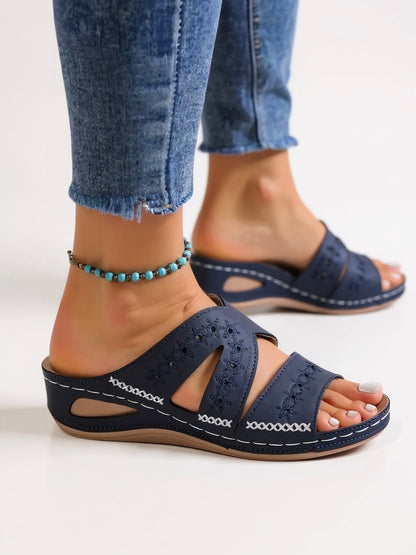 Women's Cushioned Slip-On Flat Sandals — side view