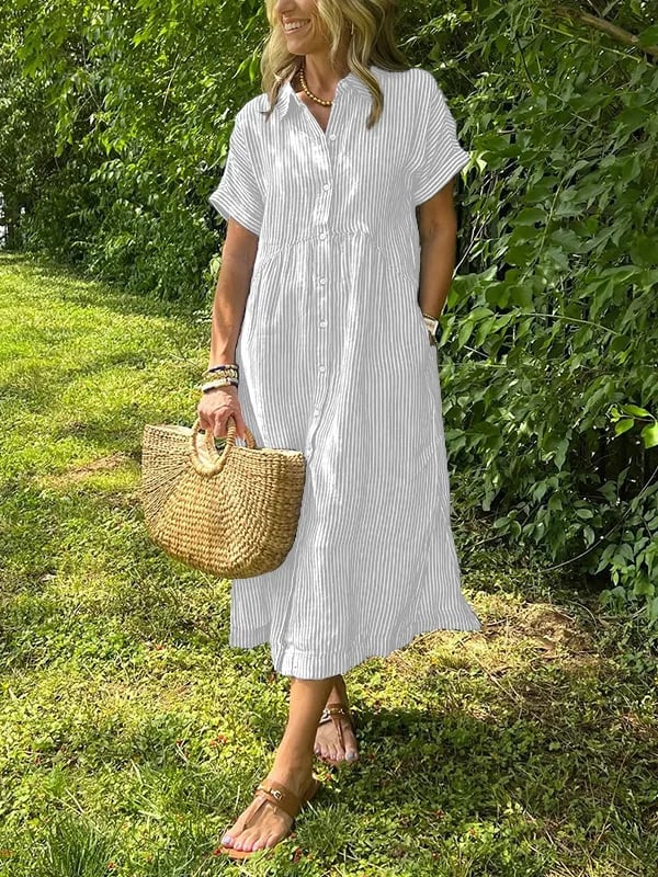 Women's Striped Long Button-Up Shirt — product view