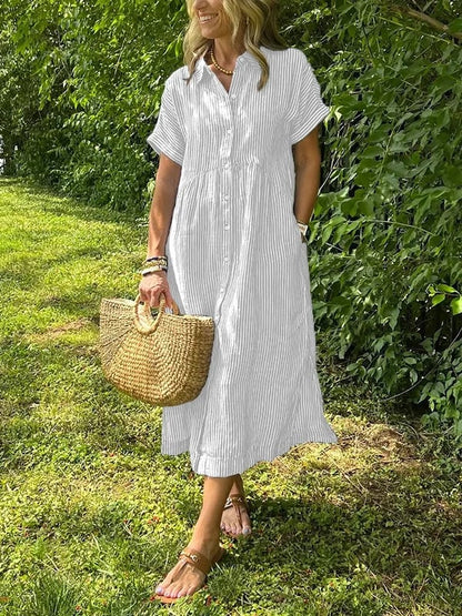Women's Striped Long Button-Up Shirt — product view