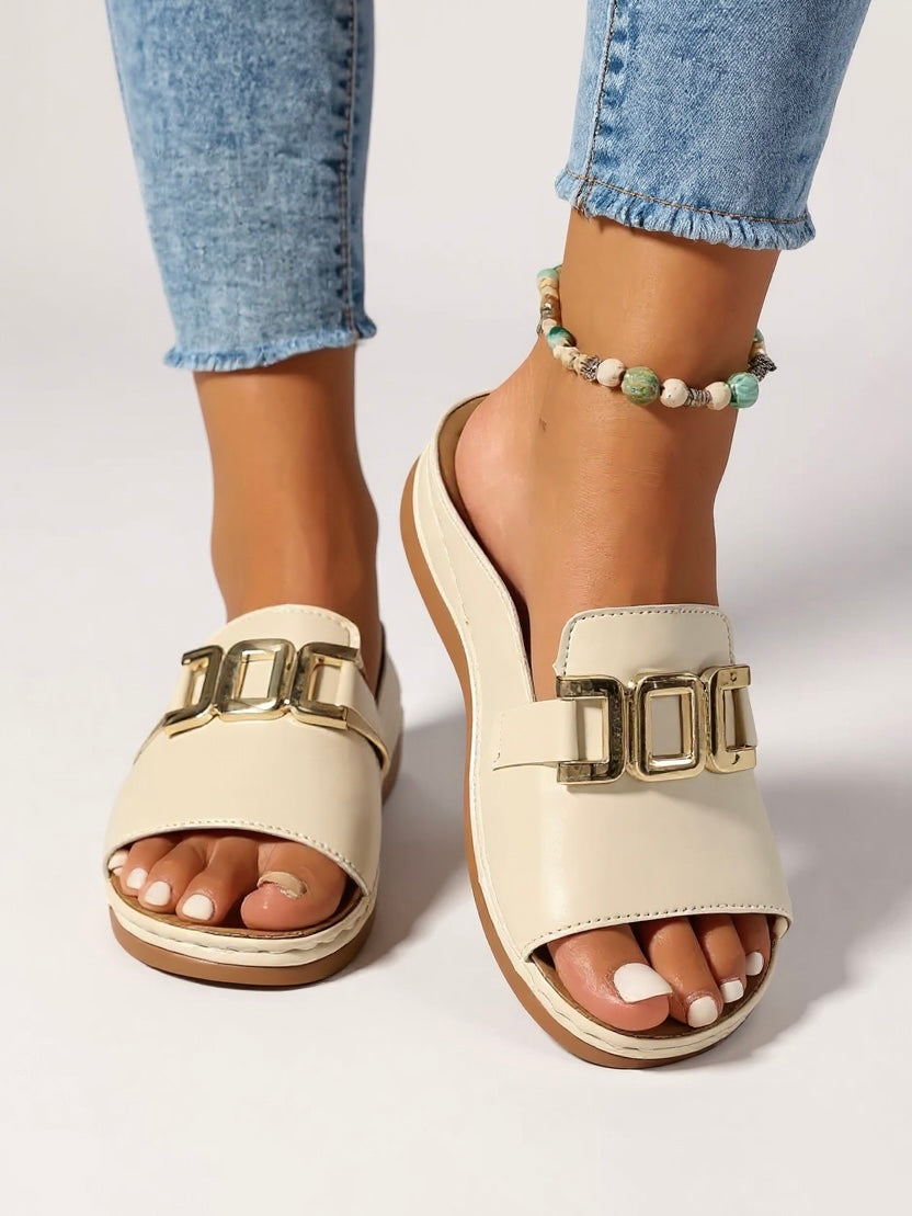 Women's Cushioned Buckle Slides — detail view