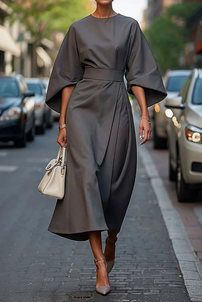 Women's Lantern Sleeve Elegant Midi Dress — front view