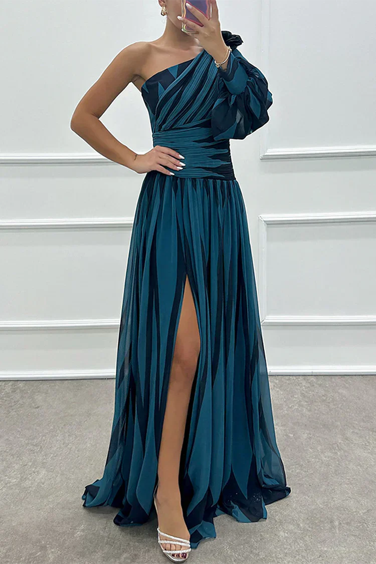 Women's Striped One-Shoulder Wedding Guest Maxi Dress — detail view