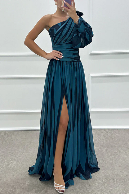 Women's Striped One-Shoulder Wedding Guest Maxi Dress — detail view