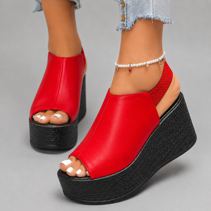 Women's Leather Peep-Toe Wedge Platform Sandals — detail view