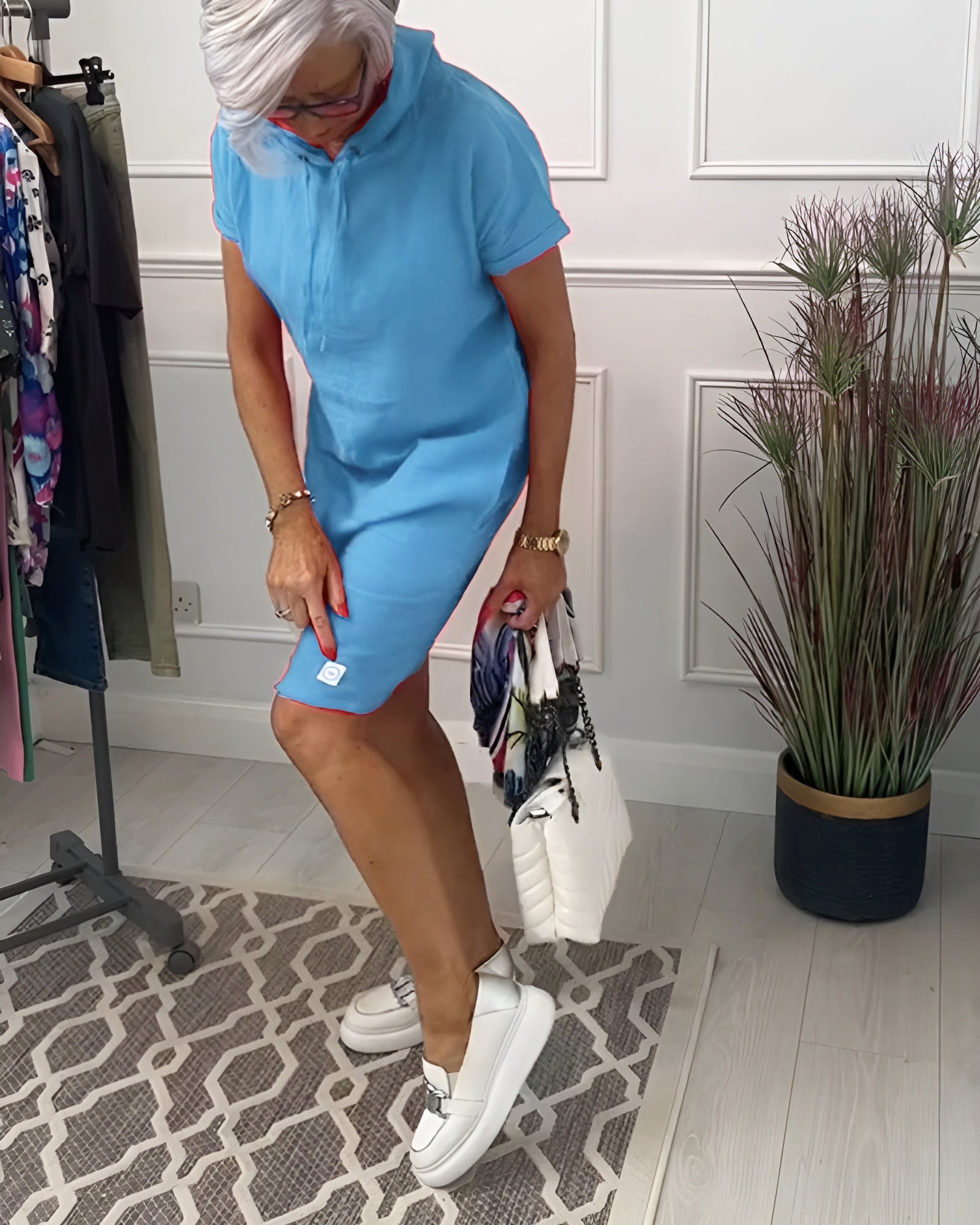 Women's Hooded Casual Everyday Midi Dress — close-up