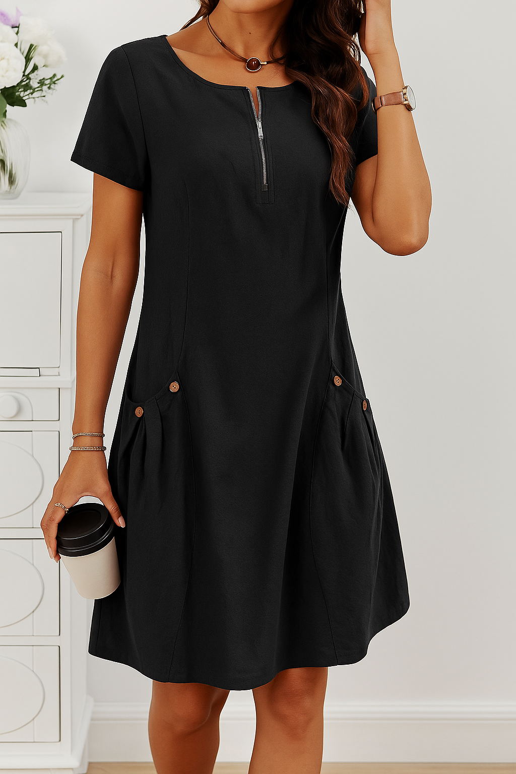 Women's Button Detail Summer Midi Dress — front view