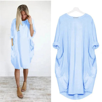Midi Dress with Pockets and 3/4 Sleeves for Women