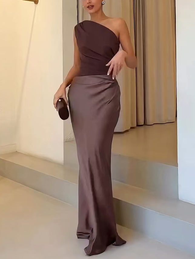 Women's One-Shoulder Party Maxi Dress — front view
