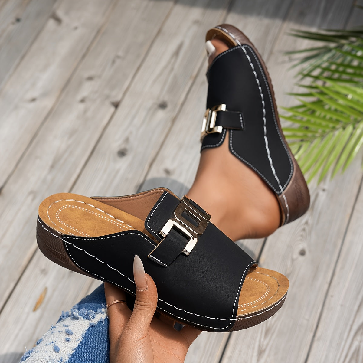 Women's Cushioned Strap Sandals — front view