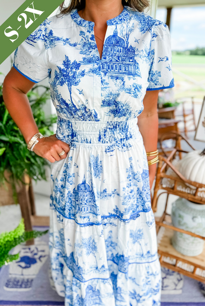 Women's Toile Print Spring Maxi Dress — side view