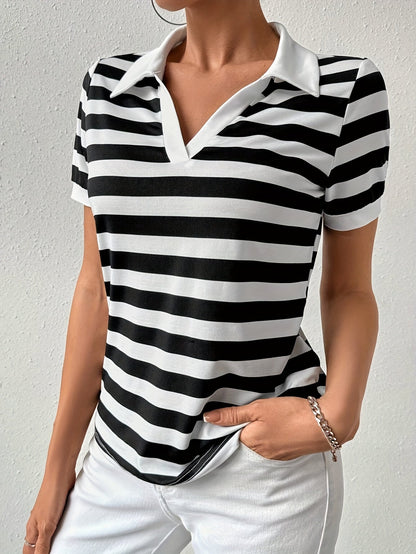 Women's Striped Short-Sleeve Casual Shirt — product view