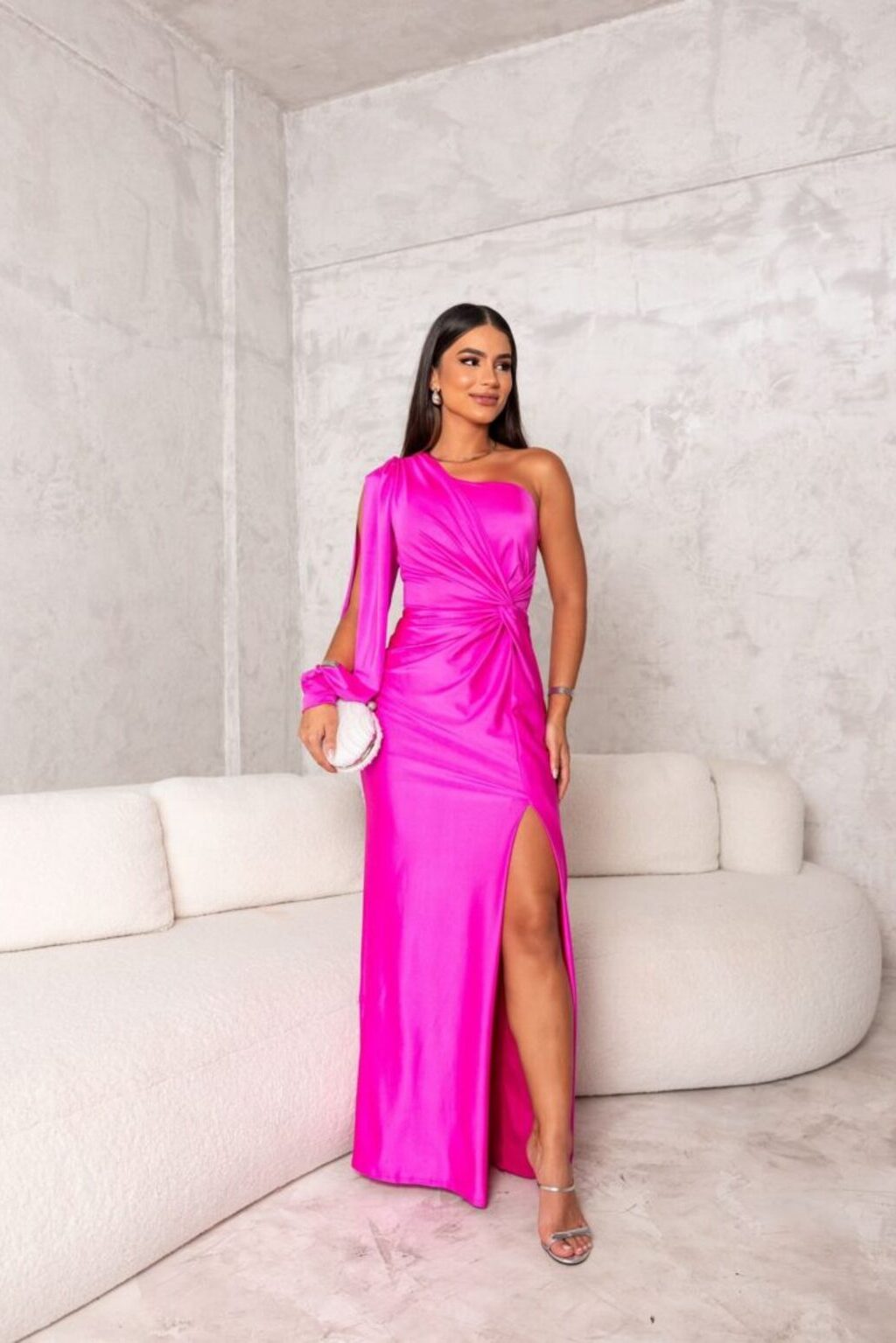 Women's One-Shoulder Evening Maxi Dress — front view