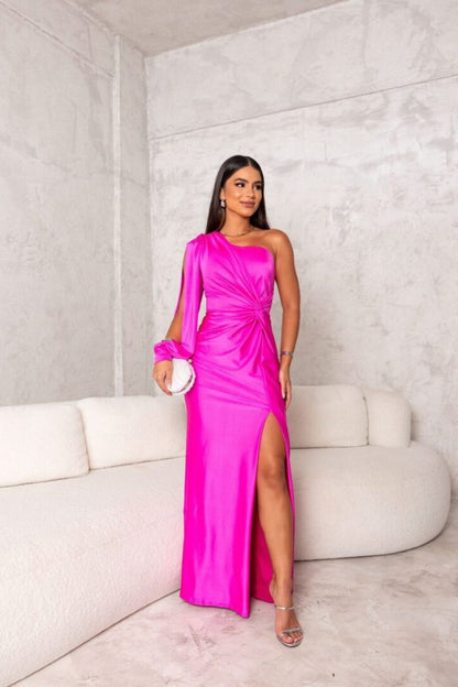 Women's One-Shoulder Evening Maxi Dress — front view
