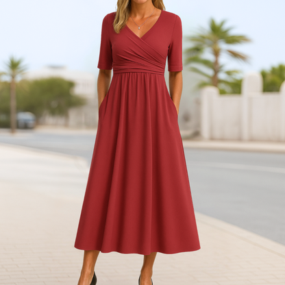 Women's Crossed Front Casual Day Midi Dress — product view